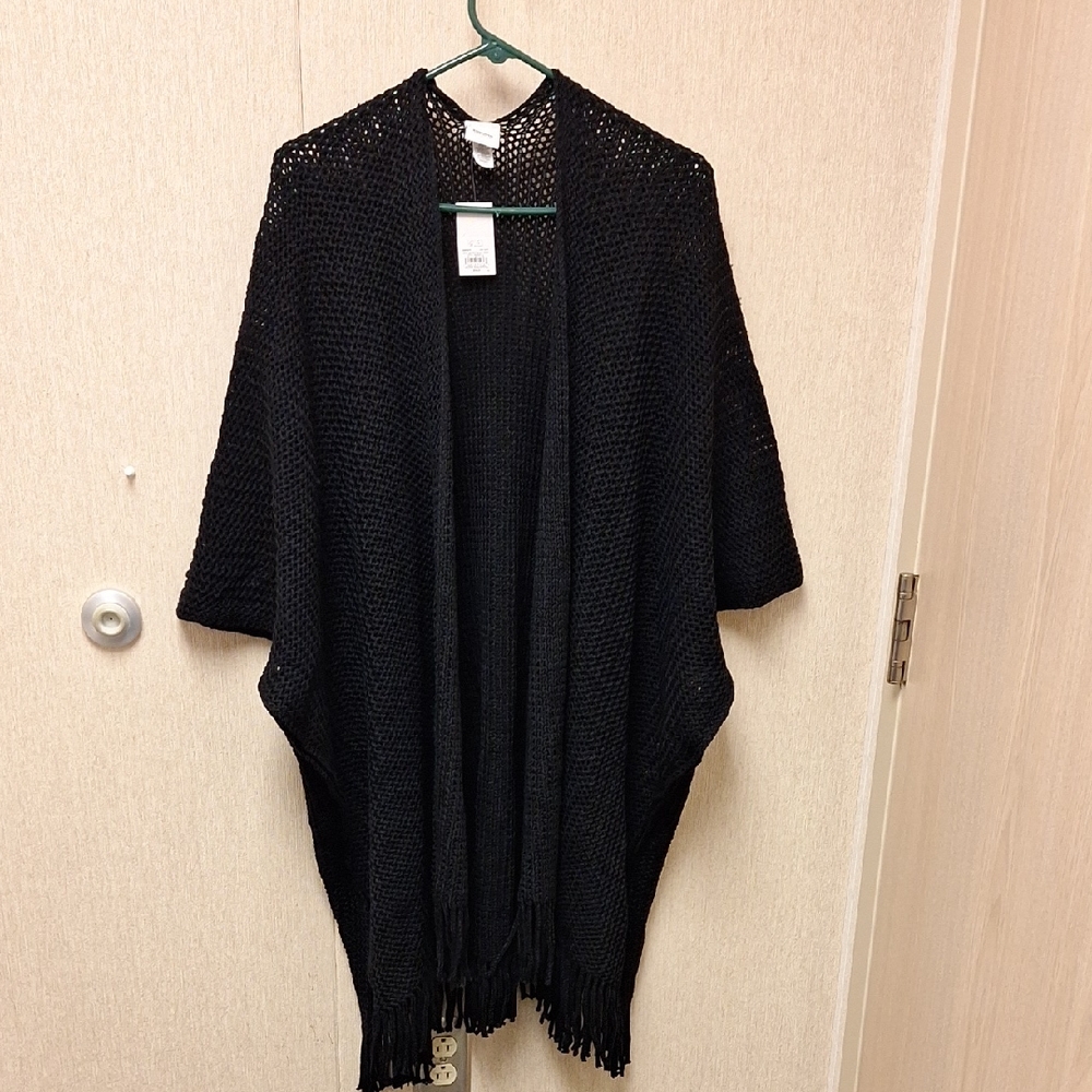 Sonoma Black Fringe Open-Front Sweater